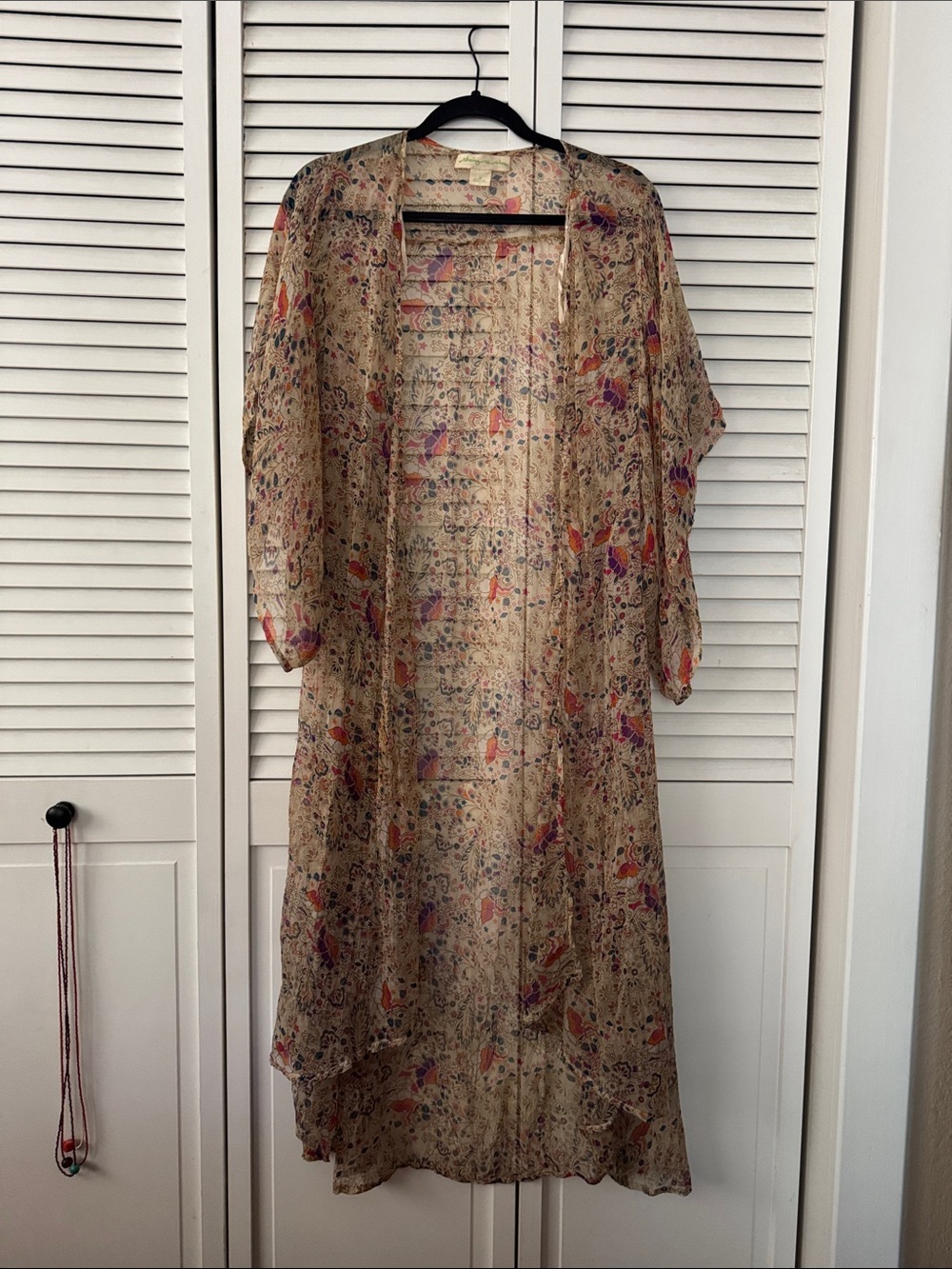 Staring at Stars Sheer Floral Kimono - Beige with Pink & Orange Accents